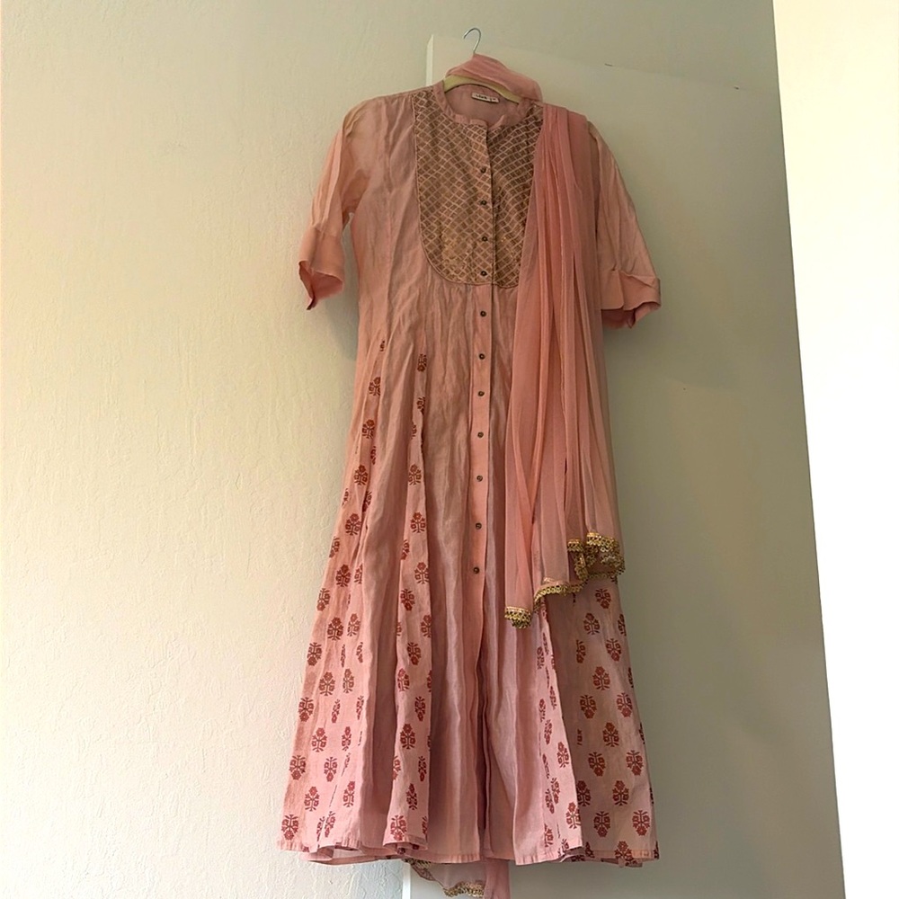 Light pink/ peach long salwar with pants and dupatta